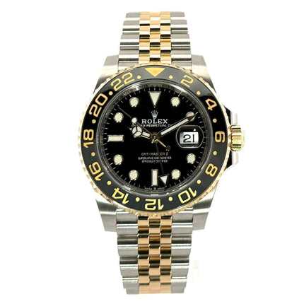 Rolex GMT-Master II Edelstahl Gelbgold 126713GRNR, drehbare 24-Stunden-Lünette, Jubilee-Band, 70 Stunden Gangreserve, schwarzes Zifferblatt