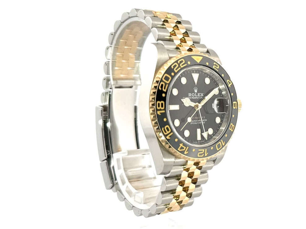 Rolex GMT-Master II Edelstahl Gelbgold 126713GRNR mit schwarzem Zifferblatt und zweifarbiger Jubilee-Band in Edelstahl und 18 Karat Gelbgold