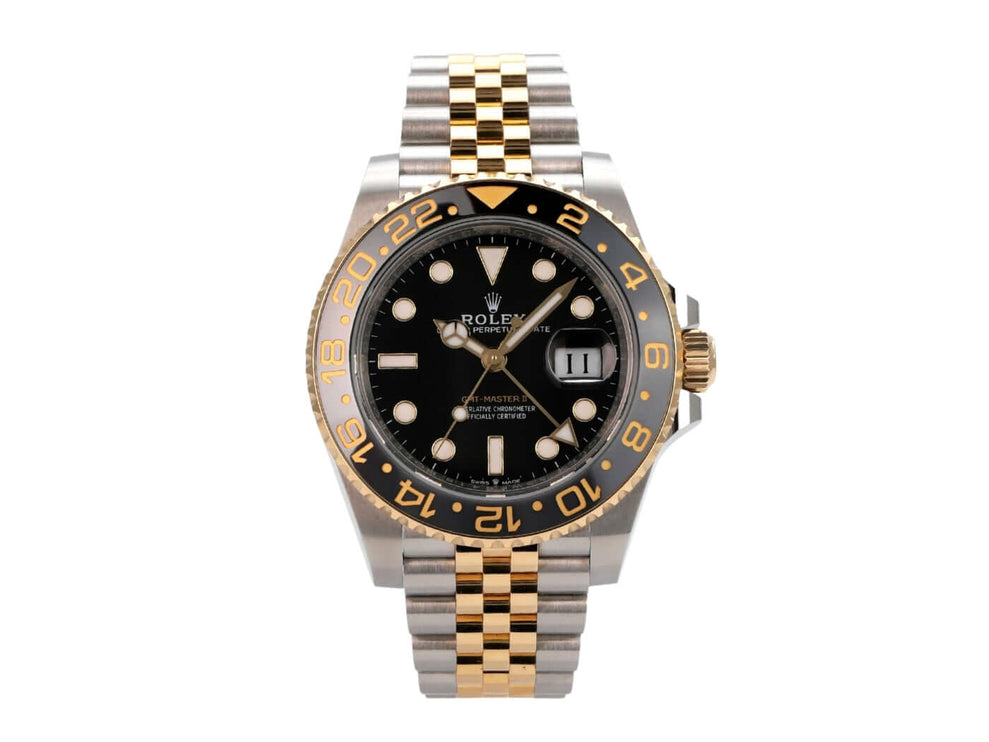 Rolex GMT-Master II Edelstahl Gelbgold 126713GRNR mit schwarzem Zifferblatt und Jubilee-Band