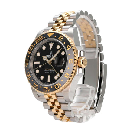 Rolex GMT-Master II Edelstahl Gelbgold 126713GRNR, schwarzes Zifferblatt, GMT-Uhr mit zweiter Zeitzone