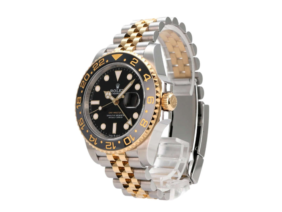 Rolex GMT-Master II Edelstahl Gelbgold 126713GRNR, schwarzes Zifferblatt, GMT-Uhr mit zweiter Zeitzone