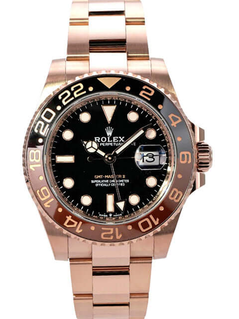 Rolex GMT-Master II Everose-Gold 126715CHNR Uhr mit schwarzem Zifferblatt und 18 kt Everose-Gold Armband.