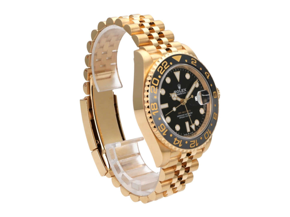 Rolex GMT-Master II Gelbgold 126718GRNR mit schwarzem Zifferblatt und 18k Gelbgold Armband