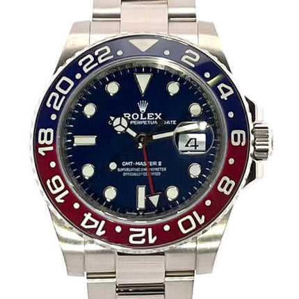 Rolex GMT-Master II 126719BLRO aus Weißgold mit blauem Zifferblatt und blauer/roter Keramik-Lünette, 18 kt Oyster-Armband.