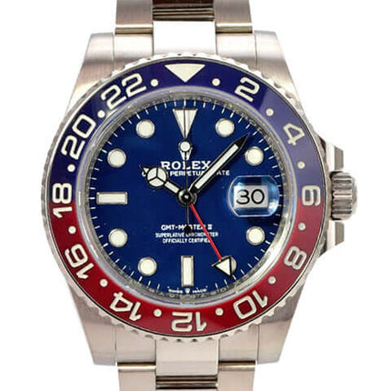 Rolex GMT Master II Weißgold 126719BLRO Blau: 18 kt Weißgold, blaues Zifferblatt, blau-rote Keramiklünette