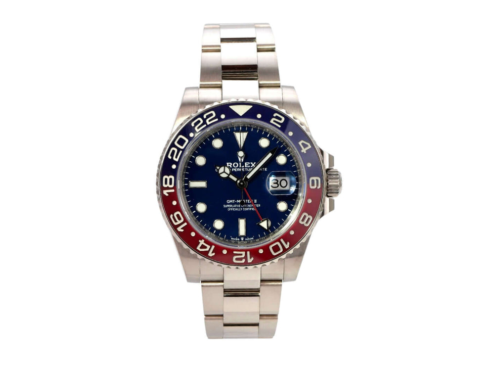 Rolex GMT-Master II Weißgold 126719BLRO Blau, 40 mm, GMT-Uhr mit blau/roter Lünette und Oyster-Armband