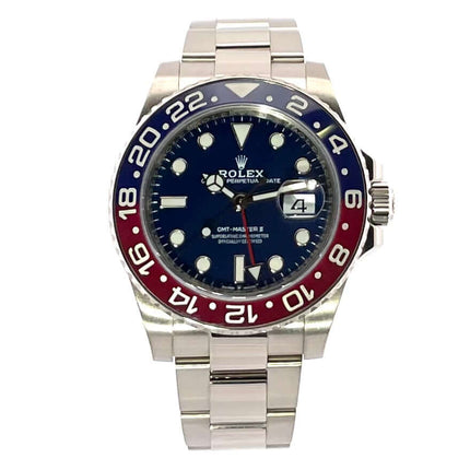 Rolex GMT-Master II Weißgold 126719BLRO Blau mit blau/roter Lünette und blauem Zifferblatt aus 18 kt Weißgold.