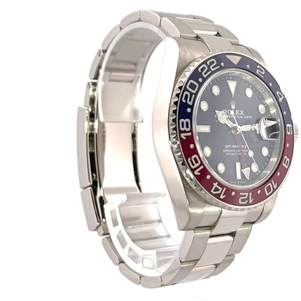 Rolex GMT-Master II Weißgold 126719BLRO blau-roter Keramik Lünette, 18 kt Weißgold Gehäuse, 40 mm, blaues Zifferblatt, Oyster Armband