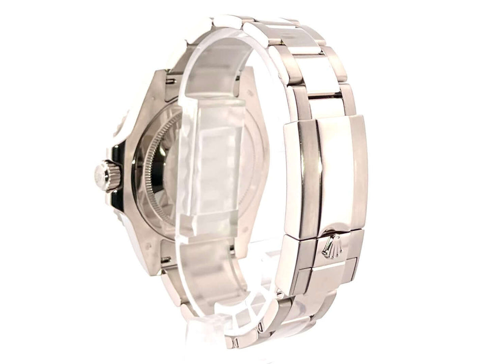 Rückansicht der Rolex GMT-Master II Weißgold 126719BLRO Blau mit poliertem und satiniertem 18 kt Weißgold Oyster Armband und Sicherheitsfaltschließe.