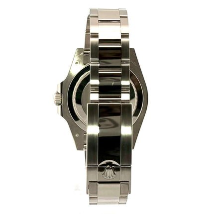 Rückansicht der Rolex GMT Master II Weißgold 126719BLRO Blau mit poliertem und satiniertem 18 kt Weißgold Oyster Armband und Sicherheitsfaltschließe