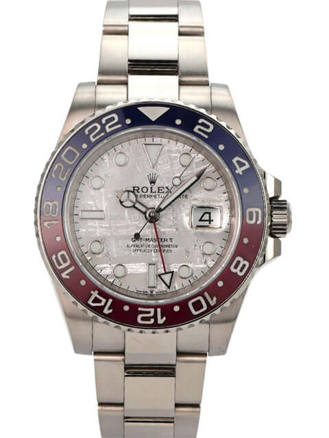 Rolex GMT Master II Weißgold 126719BLRO Meteorit mit Meteorit Zifferblatt und blau-roter Lünette.