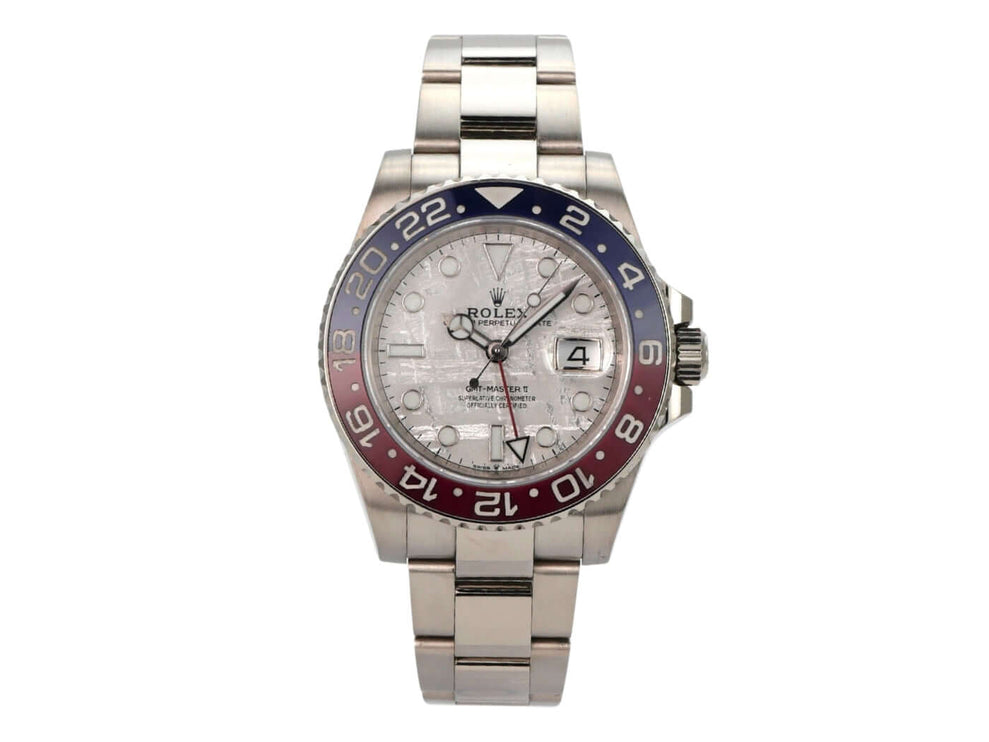 Rolex GMT Master II Weißgold 126719BLRO Meteorit mit Meteorit Zifferblatt und 18 kt Weißgold-Armband.