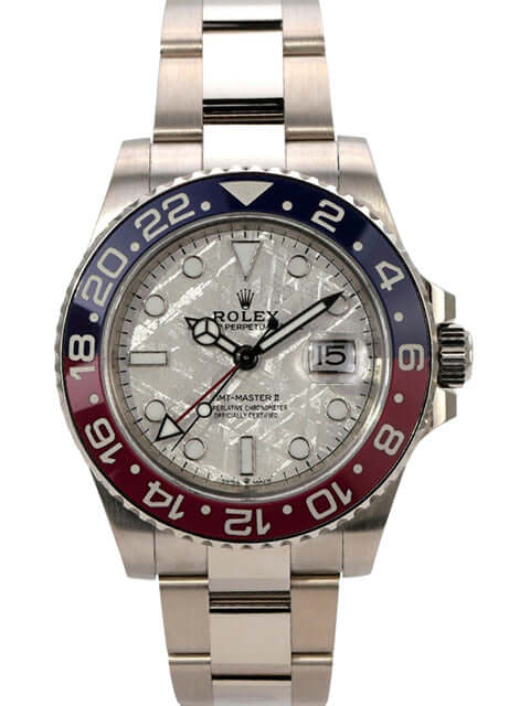 Rolex GMT-Master II Weißgold 126719BLRO Meteorit in 18 kt Weißgold mit Meteorit Zifferblatt und blauer/roter Lünette.