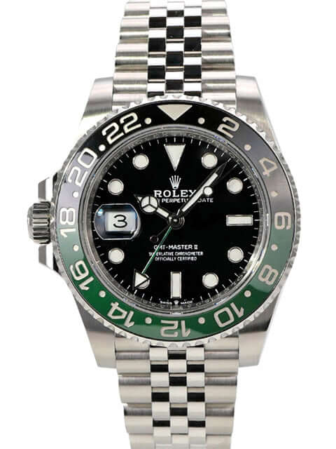 Rolex GMT-Master II Edelstahl 126720VTNR Jubile-Band mit schwarzem Zifferblatt und grün-schwarzer Lünette