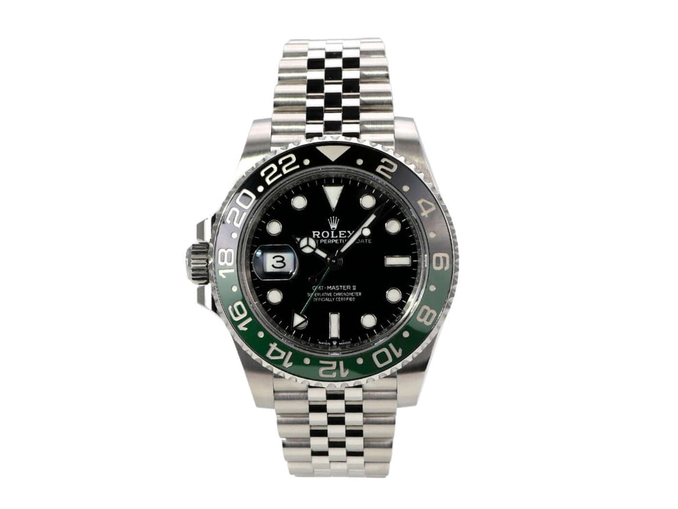 Rolex GMT-Master II Edelstahl 126720VTNR Jubile-Band mit schwarzem Zifferblatt und grün-schwarzer Lünette
