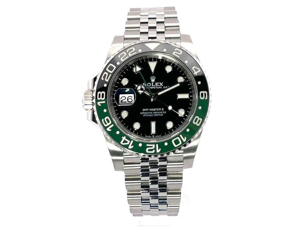 Rolex GMT-Master II Edelstahl 126720VTNR mit schwarzem Zifferblatt und grünem Keramikrand, Jubile-Edelstahlarmband.