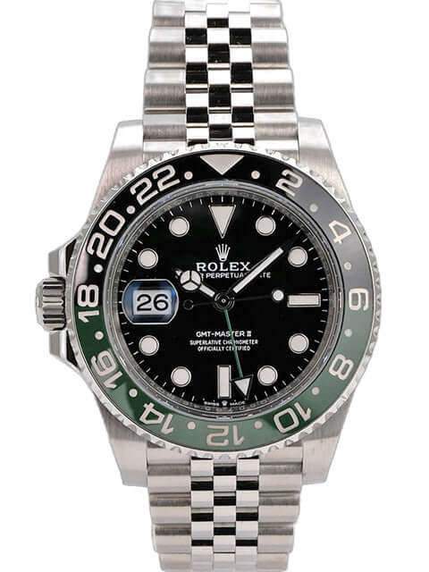 Rolex GMT-Master II Edelstahl 126720VTNR Jubile-Band mit schwarzem Zifferblatt, grün-schwarzer Keramiklünette und Jubile-Armband
