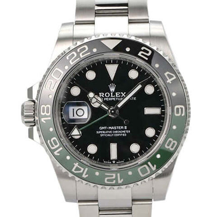 Rolex GMT-Master II Edelstahl 126720VTNR Oyster-Band, schwarzes Zifferblatt, grün-schwarze Keramik-Lünette