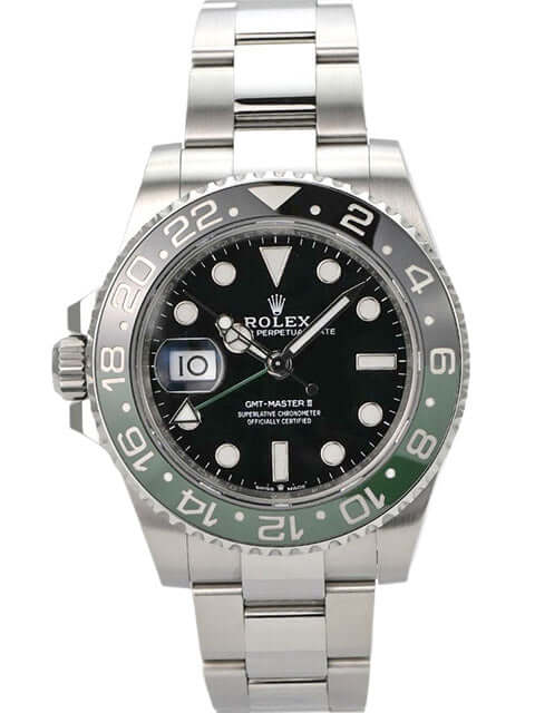 Rolex GMT-Master II Edelstahl 126720VTNR Oyster-Band, schwarzes Zifferblatt, grün-schwarze Keramik-Lünette