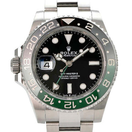 Rolex GMT-Master II Edelstahl 126720VTNR Oyster-Band, Edelstahl-Sportuhr mit schwarzem Zifferblatt und grün-schwarzer Lünette