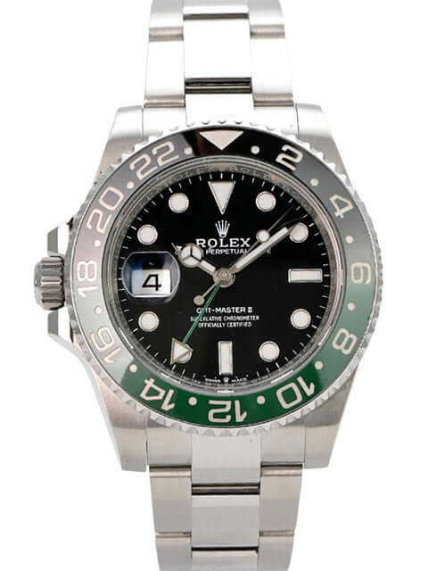 Rolex GMT-Master II Edelstahl 126720VTNR Oyster-Band, Edelstahl-Sportuhr mit schwarzem Zifferblatt und grün-schwarzer Lünette