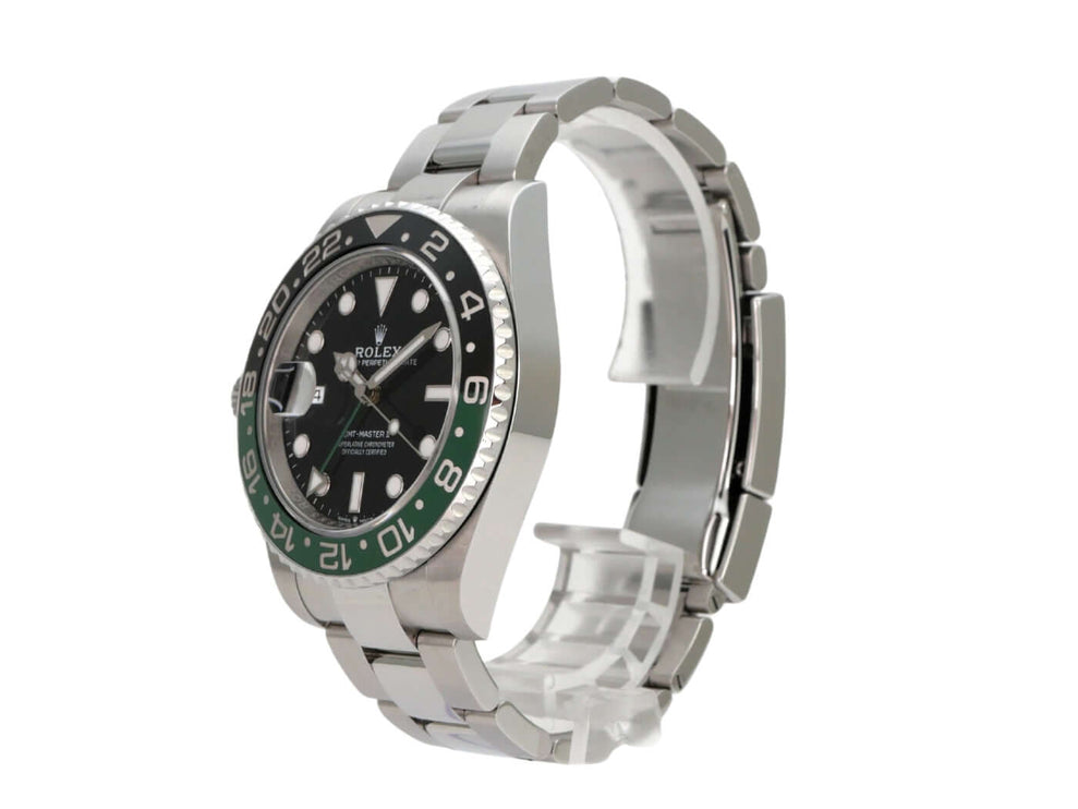 Rolex GMT-Master II Edelstahl 126720VTNR Oyster-Band, Sprite Uhr mit schwarzem Zifferblatt und grün-schwarzer Lünette