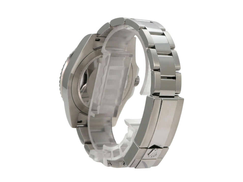 Rolex GMT-Master II Edelstahl 126720VTNR Oyster-Band Ansicht von hinten mit poliertem Edelstahlarmband.