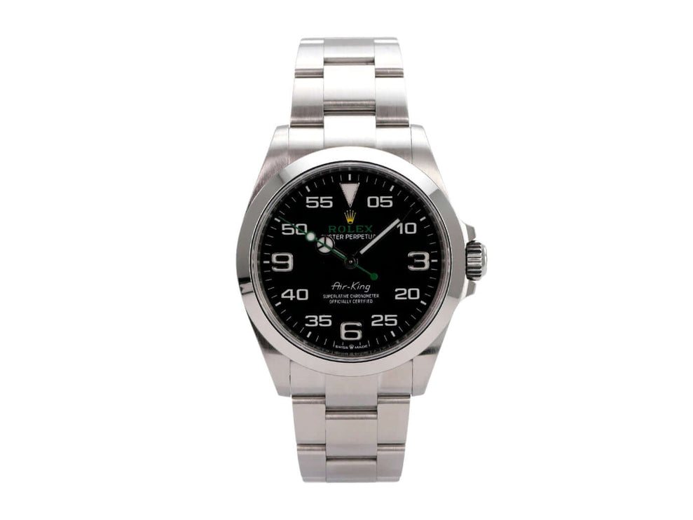 Rolex Oyster Perpetual Air-King 126900 mit schwarzem Zifferblatt und Edelstahlarmband