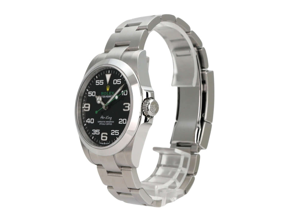 Rolex Oyster Perpetual Air-King 126900 Edelstahlarmband und schwarzes Zifferblatt mit Leuchtziffern