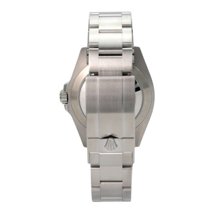 Rolex Oyster Perpetual Air-King 126900 Hinteransicht mit Edelstahlarmband und Rolex Logo.
