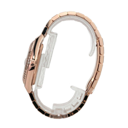 Rolex Land-Dweller 36 Everose-Gold 127235 Tiefweiß Wabe Flat Jubile-Band seitliche Ansicht des Uhrs