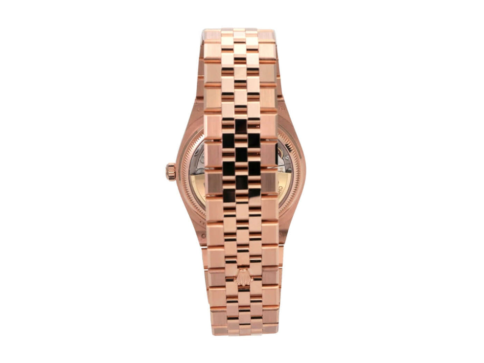 Rolex Land-Dweller 36 Everose-Gold 127235 Tiefweiß Wabe Flat Jubile-Band Ansicht von der Seite