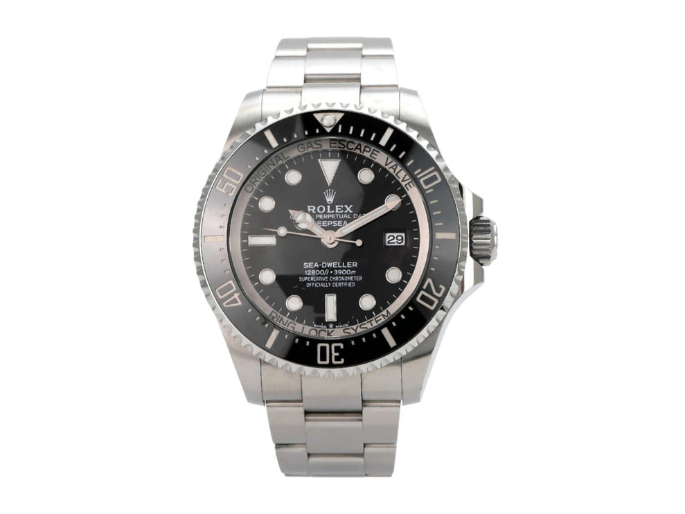 Rolex Sea-Dweller Deepsea 136660 Edelstahl-Uhr mit schwarzem Zifferblatt und Sicherheitsfaltschließe