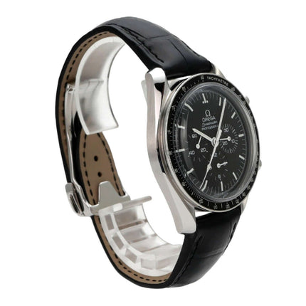 Omega Speedmaster Moonwatch Moonphase 3870.50.31 schwarze Chronographen-Armbanduhr mit Lederband