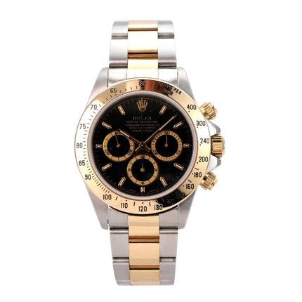 Rolex Daytona 40 Edelstahl Gelbgold 16523 Schwarz T-Serie, schwarzes Zifferblatt, Oyster-Armband