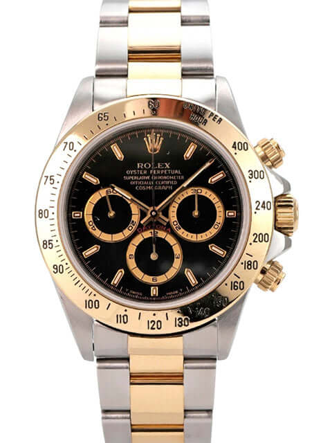 Rolex Daytona 40 Edelstahl Gelbgold 16523 Schwarz T-Serie, schwarzes Zifferblatt, 18 kt Gold, Tachymeter