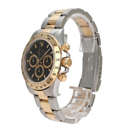 Rolex Daytona 40 Edelstahl Gelbgold 16523 Schwarz T-Serie, schwarzes Zifferblatt, Oysterband