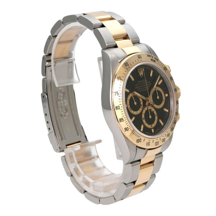 Rolex Daytona 40 Edelstahl Gelbgold 16523 Schwarz T-Serie, schwarzes Zifferblatt, Oyster-Armband