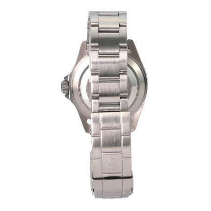 Rückenansicht der Rolex Submariner 40 Edelstahl 14060M mit satiniertem Oyster Armband und Sicherheitsfaltschließe.