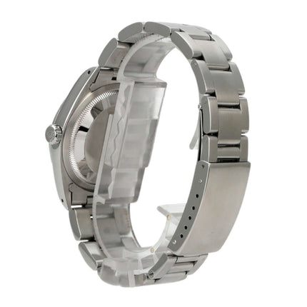 Rolex Explorer I Edelstahl 36 Ref. 14270, Ansicht der Rückseite und des Armbands aus poliertem Edelstahl.