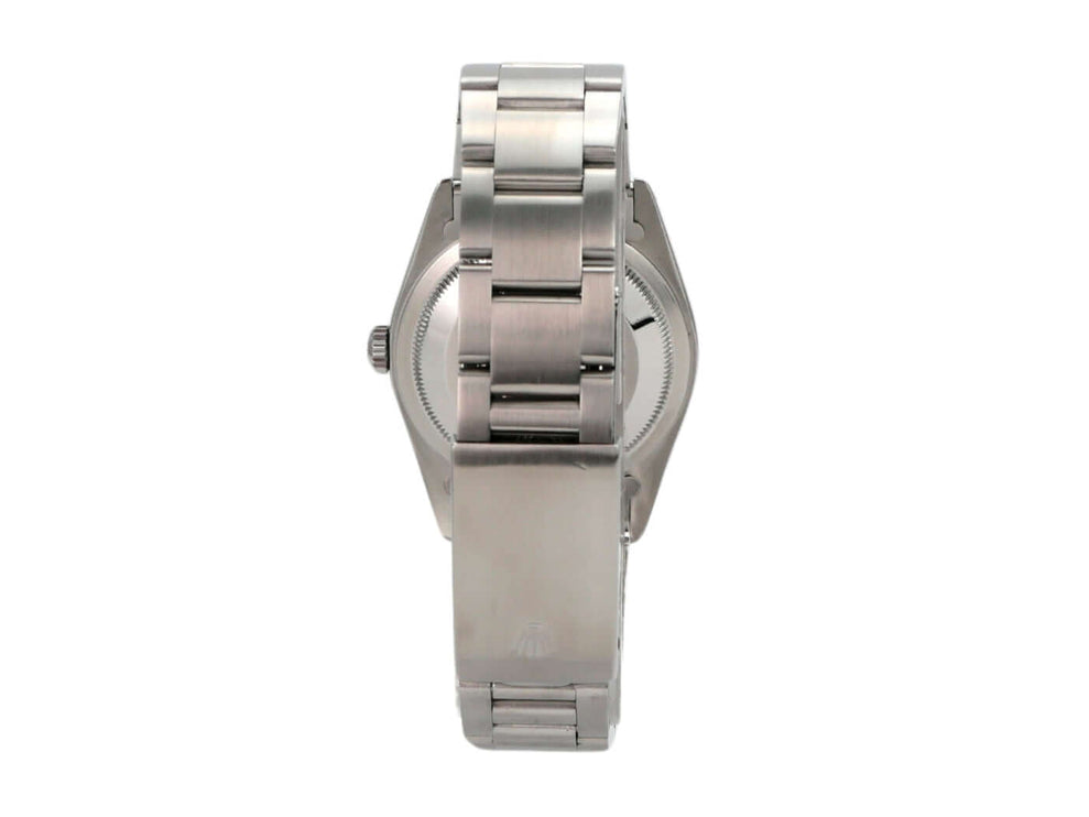 Rolex Explorer I Edelstahl 36 Ref. 14270, seitliche Ansicht mit Oyster Armband aus poliertem Edelstahl.