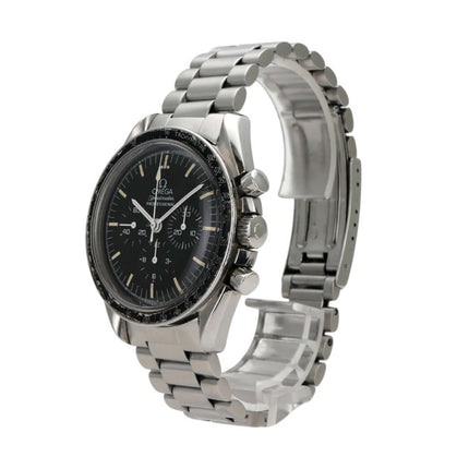 Omega Speedmaster Professional Moonwatch 145.022 auf Edelstahlarmband, schwarzes Zifferblatt, Chronograph mit Handaufzug.