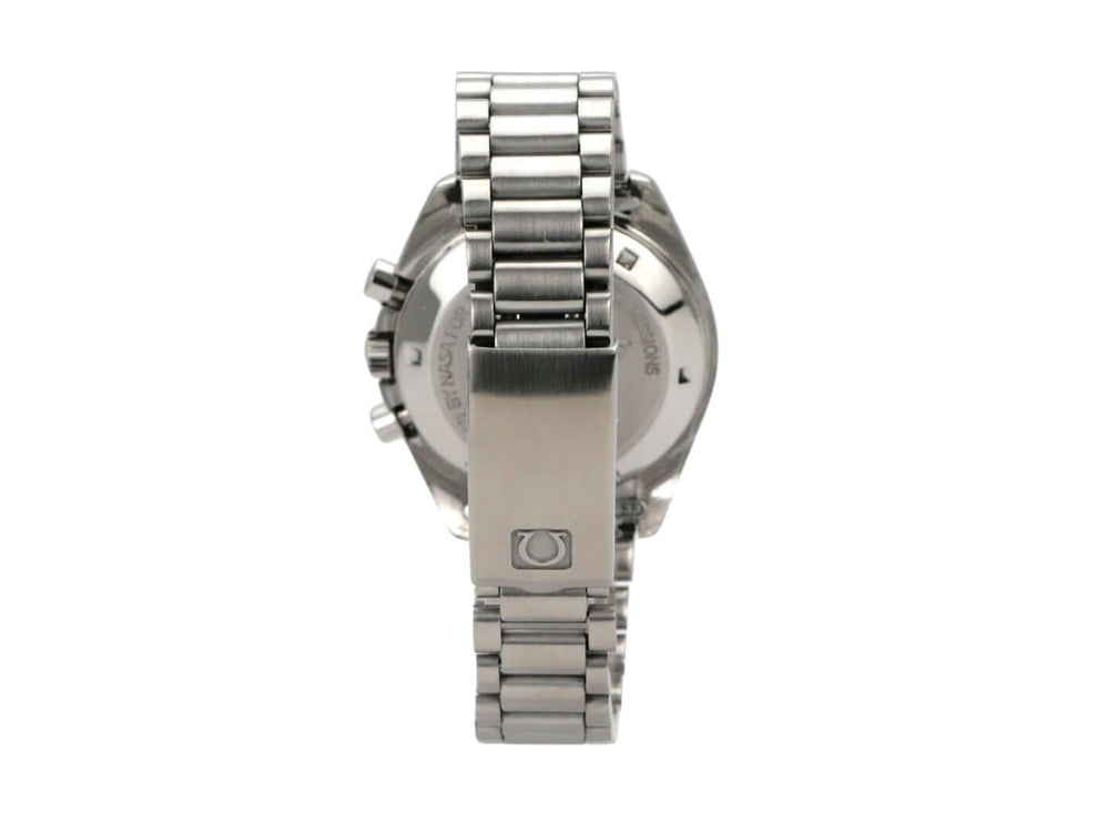 Omega Speedmaster Professional Moonwatch 145.022 Rückansicht mit Edelstahlarmband und Gehäuse.