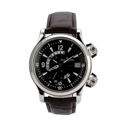 Jaeger-LeCoultre Master Compressor Dualmatic 146.8.02 mit schwarzem Zifferblatt und braunem Lederband