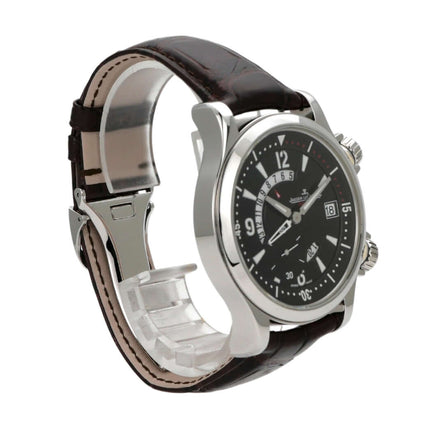 Jaeger-LeCoultre Master Compressor Dualmatic 146.8.02 Edelstahlgehäuse mit braunem Lederband und schwarzem Zifferblatt