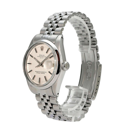 Rolex Oyster Perpetual Date 34 1500/0 Uhr mit poliertem Edelstahlband und silbernem Zifferblatt