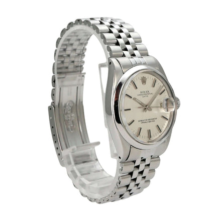 Rolex Oyster Perpetual Date 34 1500/0 Uhr mit silbernem Zifferblatt und Jubilé Edelstahlband