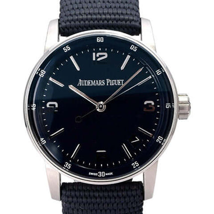 Audemars Piguet Code 11.59 15210BC.OO.A321CR.01 Uhr mit schwarzem Textilband und blauem Zifferblatt