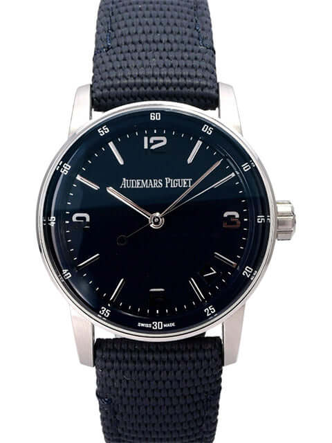 Audemars Piguet Code 11.59 15210BC.OO.A321CR.01 Uhr mit schwarzem Textilband und blauem Zifferblatt