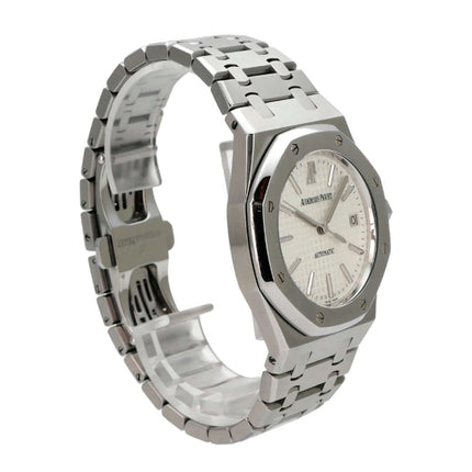 Audemars Piguet AP Royal Oak 15300ST.OO.1220ST.01 Edelstahl-Uhr mit silberfarbenem Zifferblatt und Doppelfaltschließe.